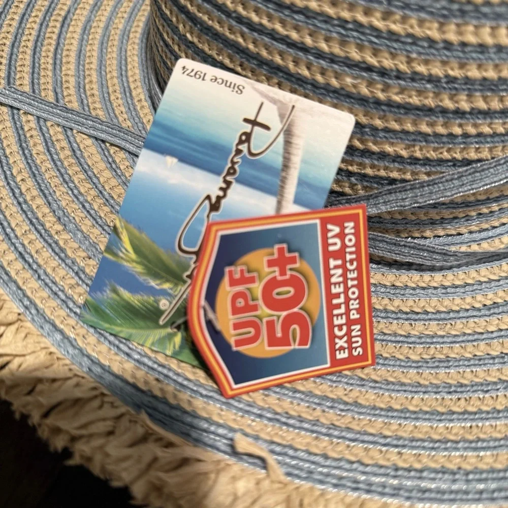 Panama Jack, NWT Blue and Tan Striped Sun Hat